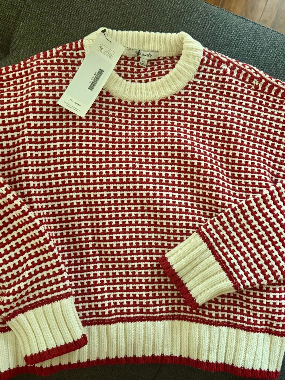 Madewell Crewneck Houndstooth Knit Sweater in Red and Cream - Picture 10 of 10
